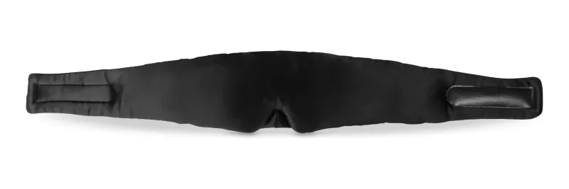 The mask laid out flat, showing the full length of the fastening